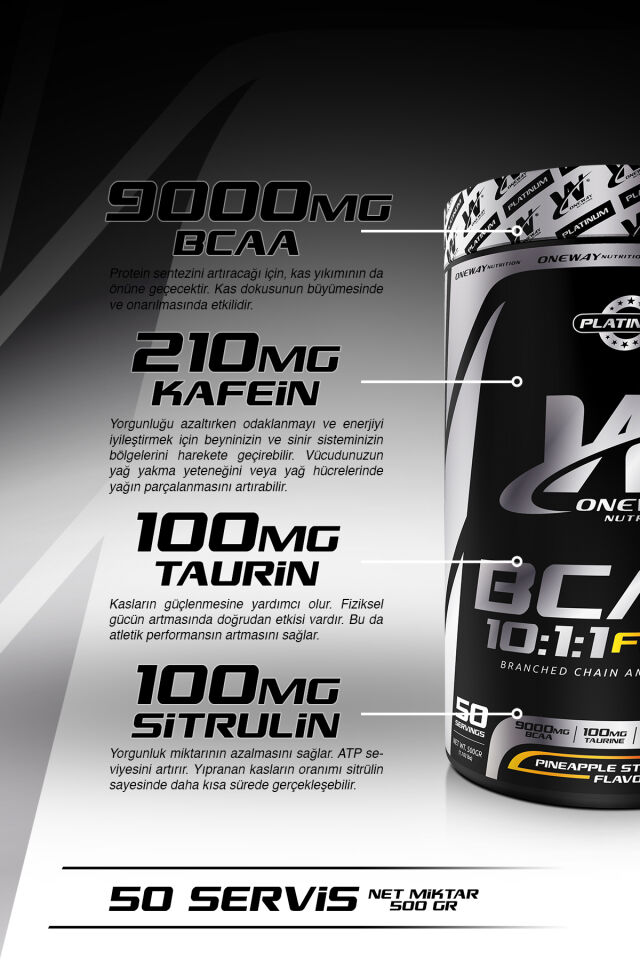 PLATINIUM BCAA 10-1-1 Ananas Ç?ilek 500 gr 50 Servis