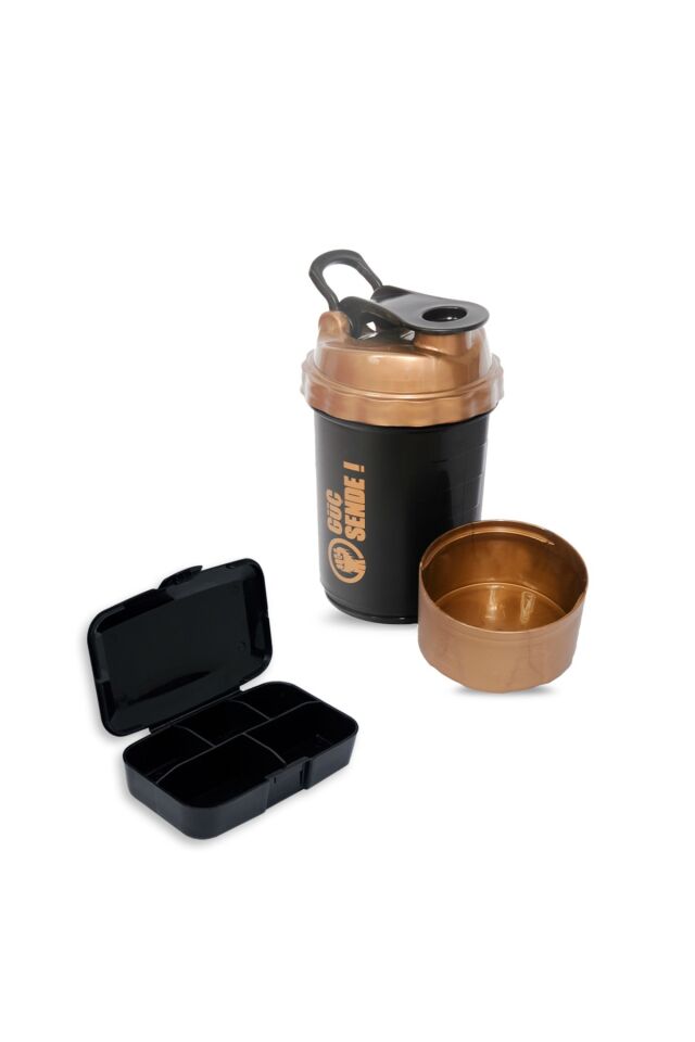 Güç Sende 500 Ml. Hazneli Shaker + Black & Gold Pillbox