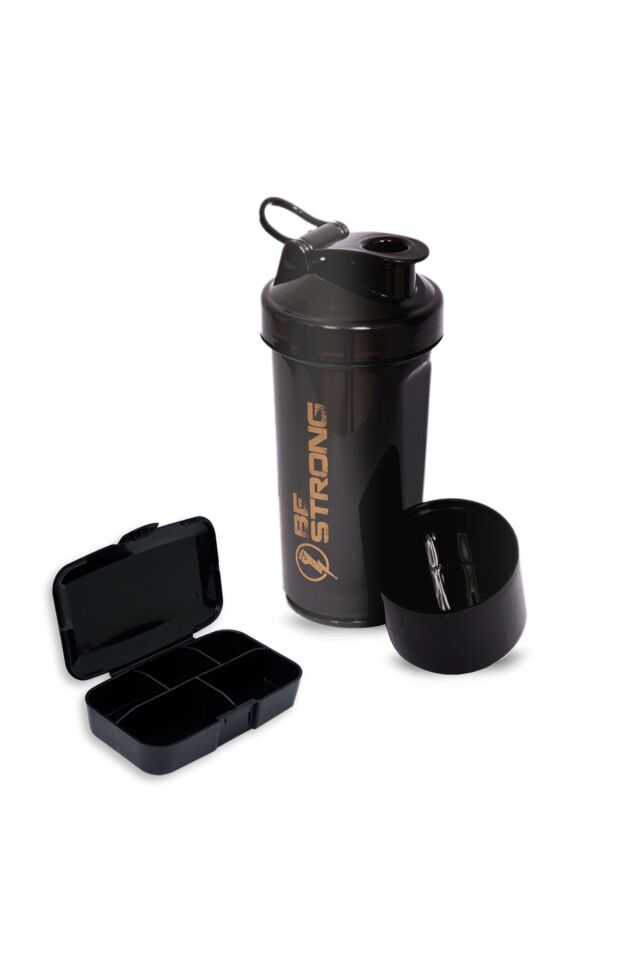 Be Strong 400 ml. Hazneli Shaker + Black&gold Pillbox