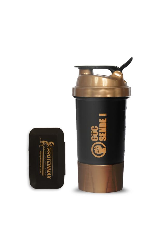 Güç Sende 500 Ml. Hazneli Shaker + Black & Gold Pillbox Siyah&Gold