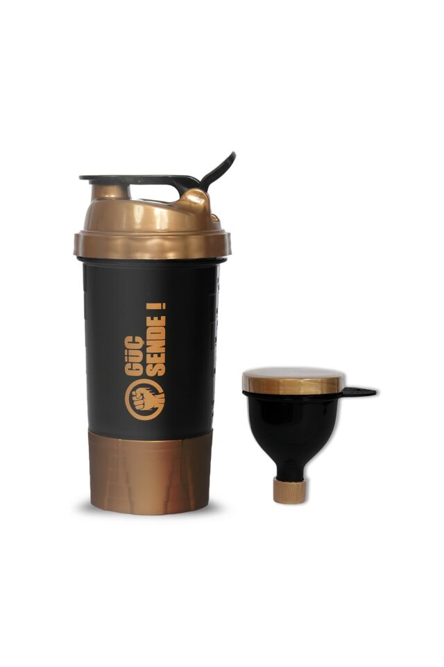 Güç Sende 500 Ml. Hazneli Shaker + Toz Saklama Hunisi Siyah&Gold