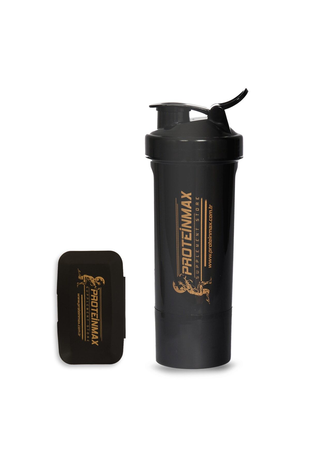 Be Strong 400 ml. Hazneli Shaker + Black&gold Pillbox Siyah&Gold