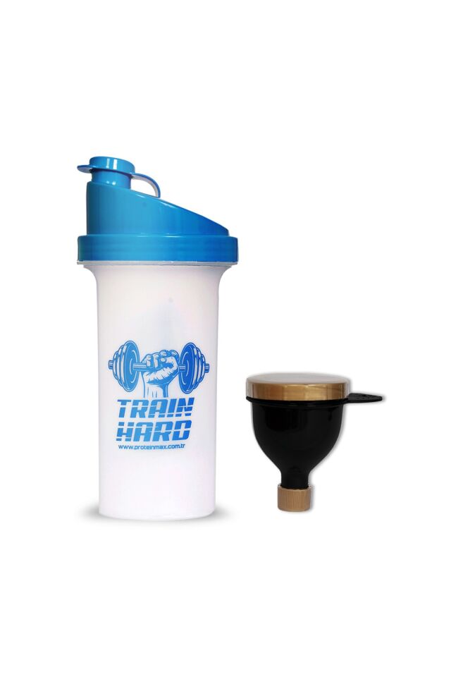 Train Hard 700 Ml. Shaker + Toz Saklama Hunisi Mavi&Siyah