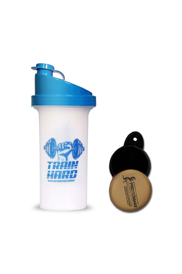 Train Hard 700 Ml. Shaker + Toz Saklama Hunisi Mavi&Siyah