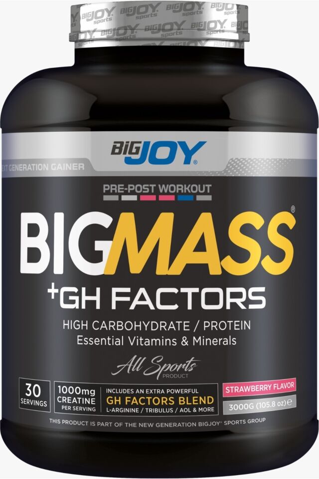 Çilek Aromalı Mass Gainer Gh Factors 3 Kg 30 Servis Karbonhidrat Tozu