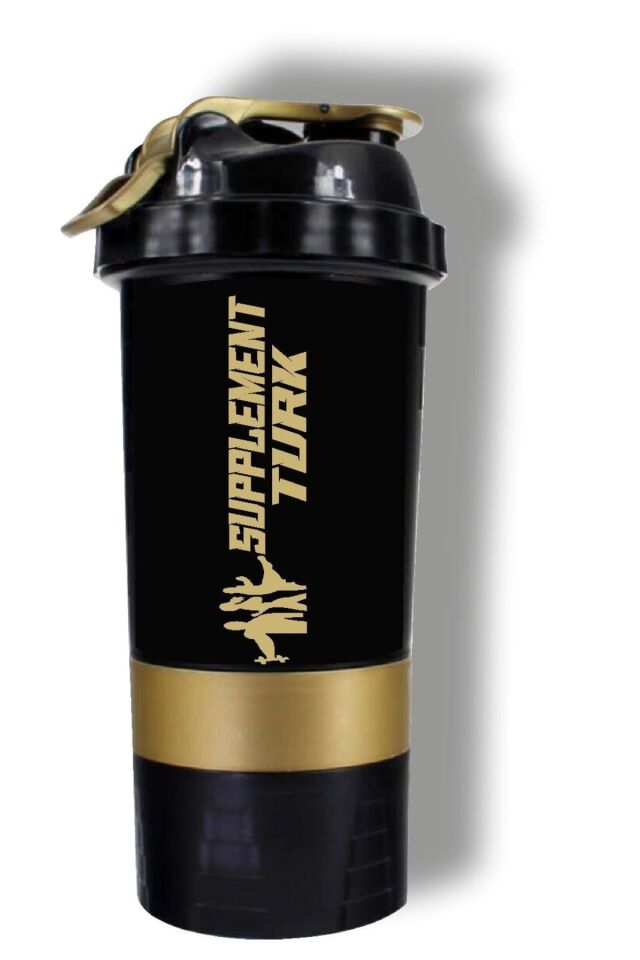 Supplement Turk 3 Bölmeli Shaker Toz Ve Tablet Saklama Bölmeli 500 ml Siyah