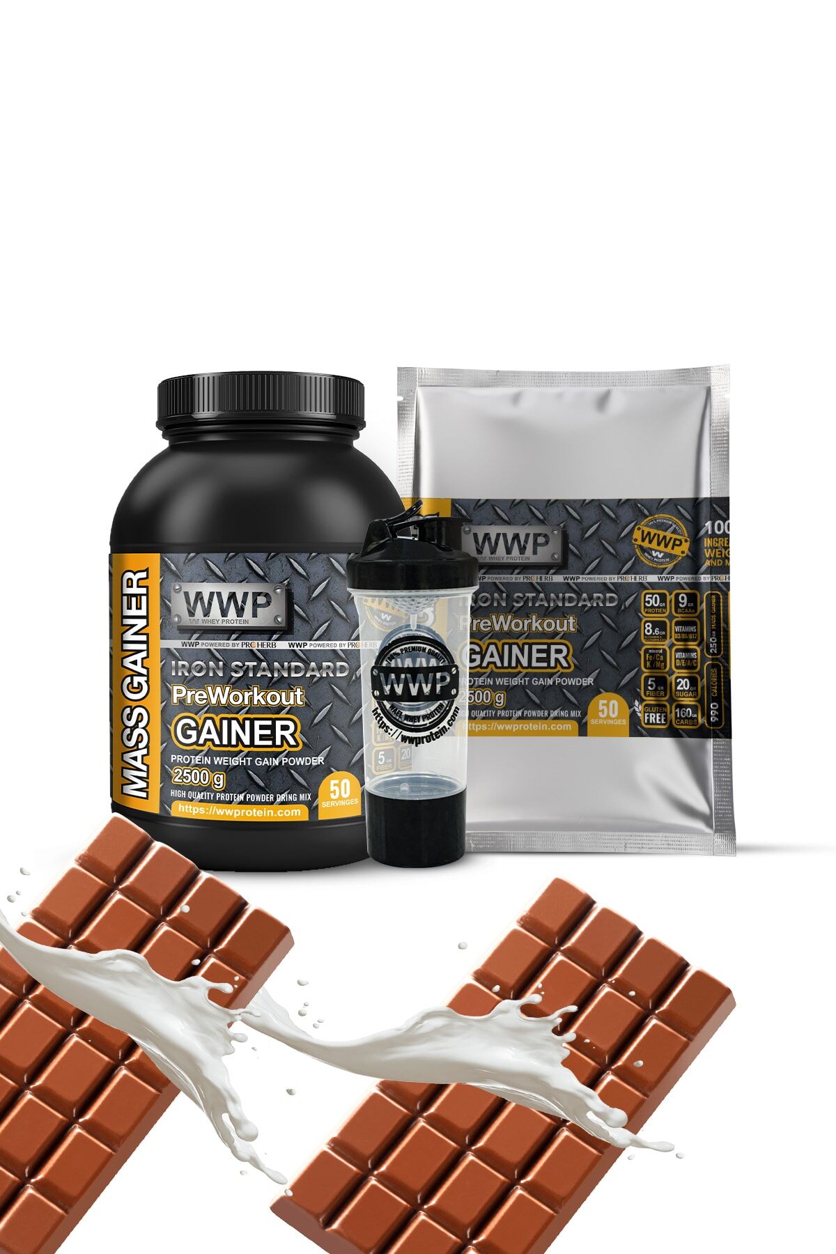 Preworkout Mass Gaıner Paket 2500 Gr (50 Servings) X2 Chocolate & Milk Flavor + Shaker