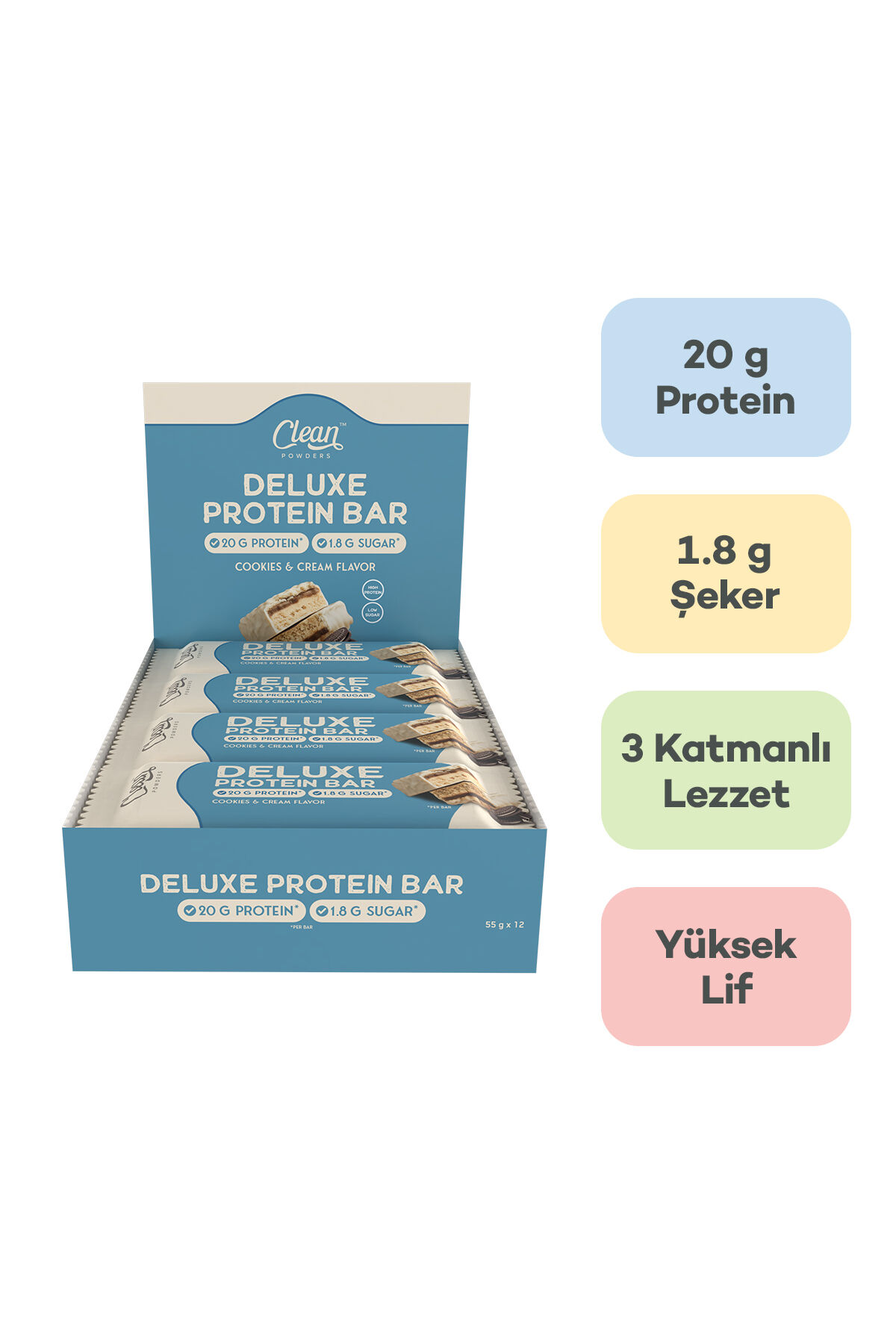 Deluxe Protein Bar %36 Protein 55 Gr 12 Adet - BEYAZ ÇİKOLATA KURABİYE