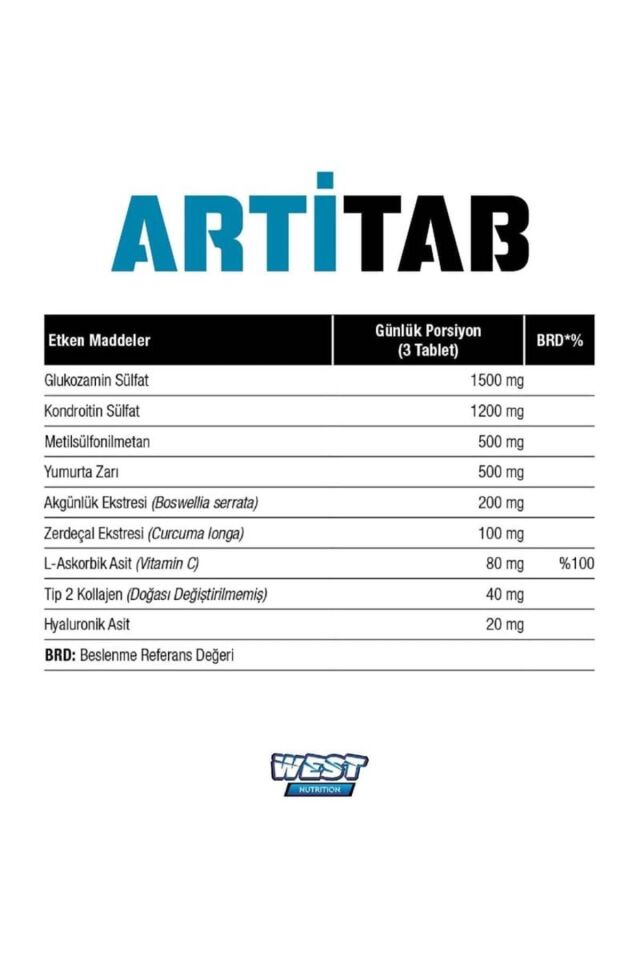 Artitab Glukozamin Kondroitin Sülfat Msm (GLUCOSAMİNE CHONDROİTİN MSM) 1500 Mg 90 Tablet
