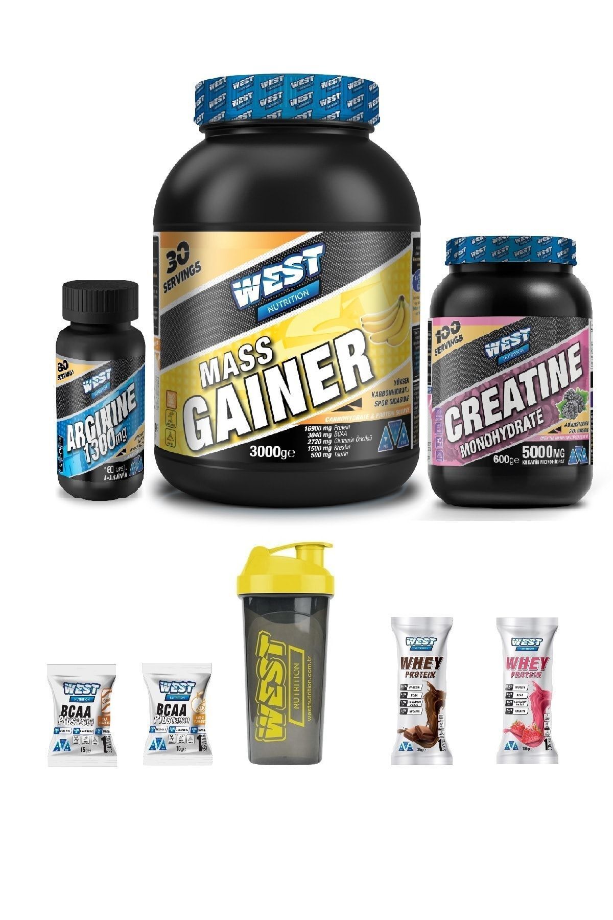 Mass Gainer 3000 Gr Aromanı Seç + Creaitine ( Kreatin ) 600 Gr Böğürtlen + Arjinin ( Arginine )
