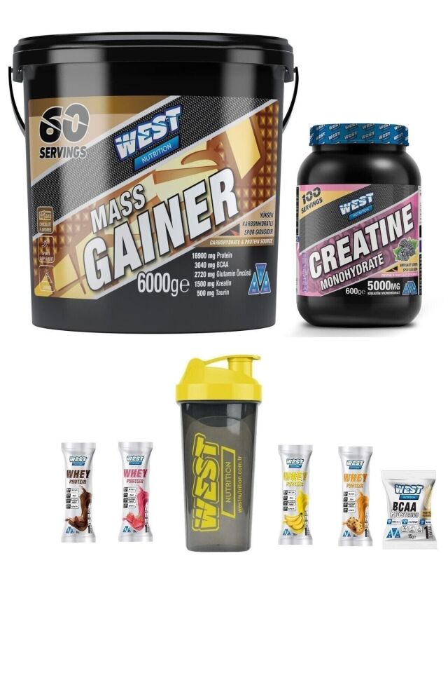 Mass Gainer Karbonhidrat Tozu 6000 Gr Çilek Aromalı - Kreatin ( Creatin ) 600 Gr Böğürtlen Aromalı