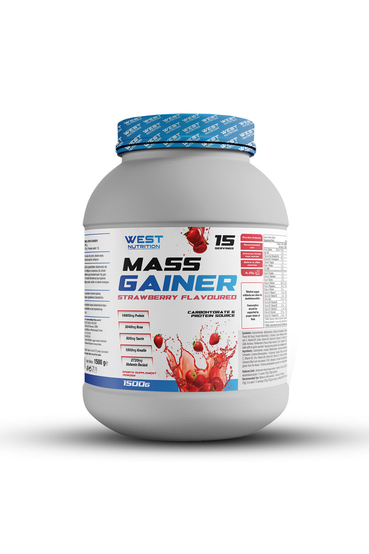 Mass Gainer Karbonhidrat Tozu 1500 Gr 15 Servis Çilek Aromalı