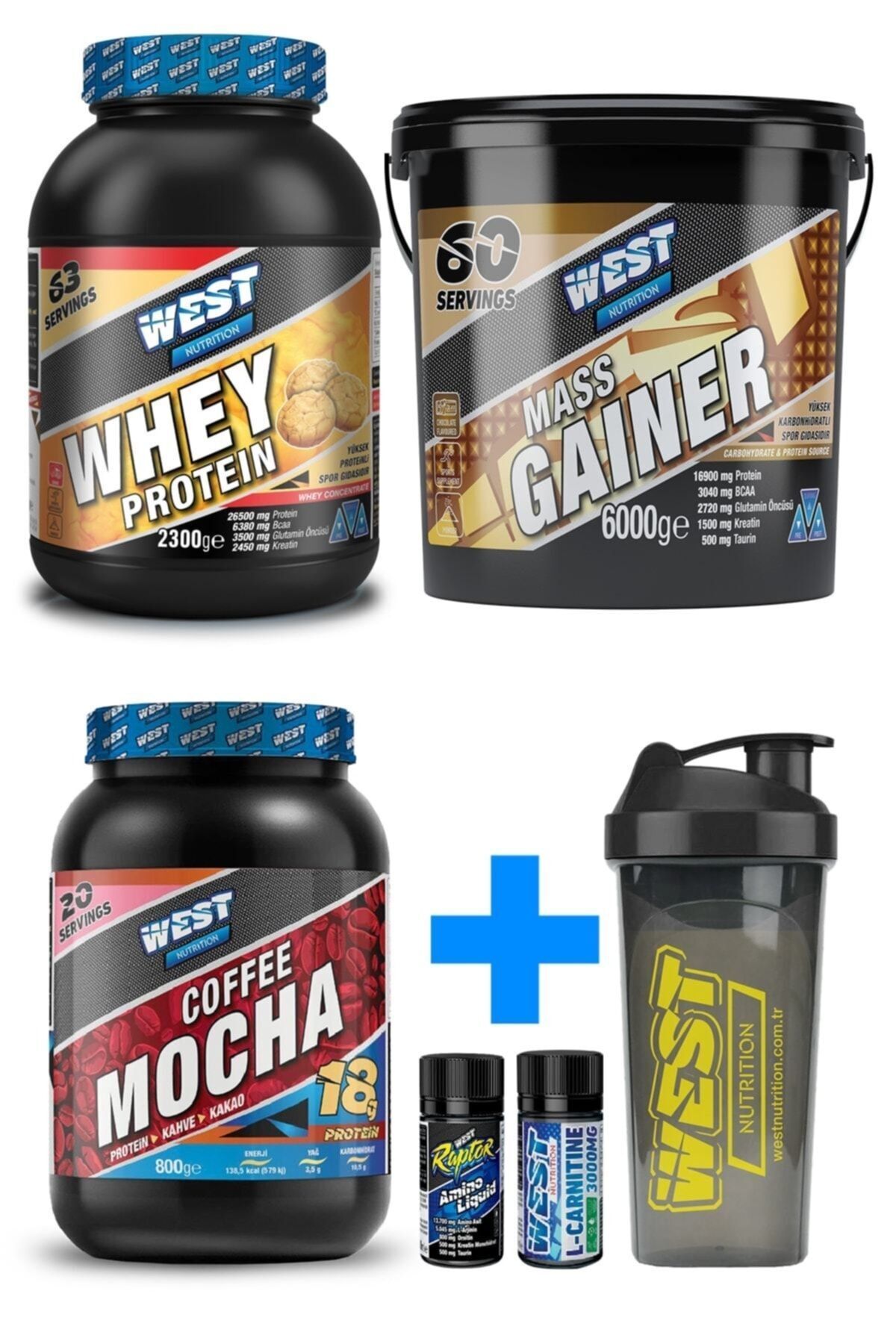6000 Mass Gainer + 2300 Whey Protein + Proteinli Kahve Paketi Çikolata Kurabiye