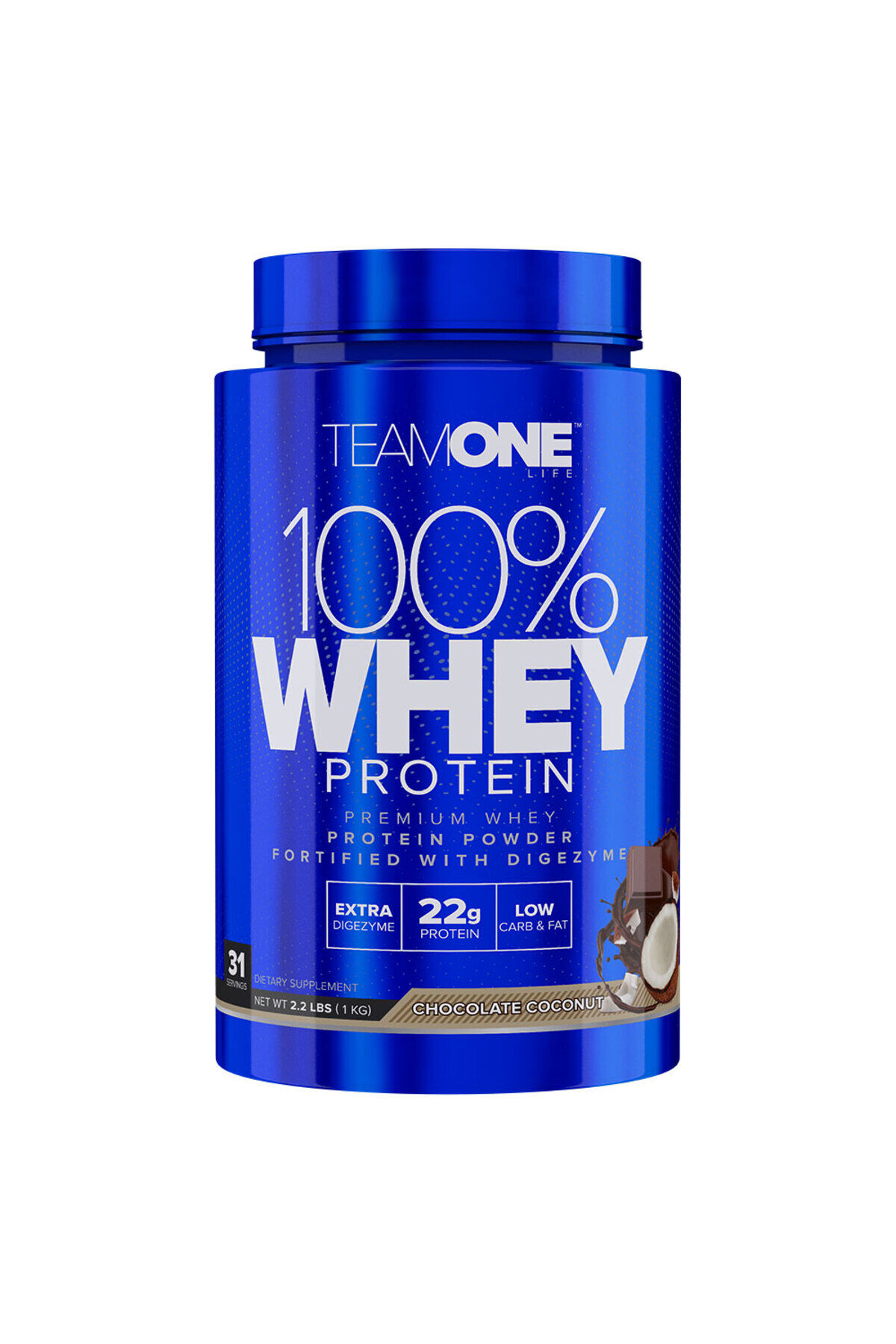 Team One %100 Peynir Altı Suyu Proteini, Çikolatalı Hindistan Cevizi, 2,2 LB