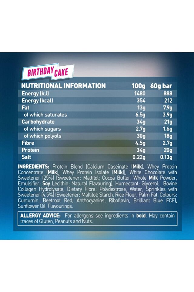 High Protein, Low Sugar Bar - Candy Bar Birthday Cake, 12 x 60 gr