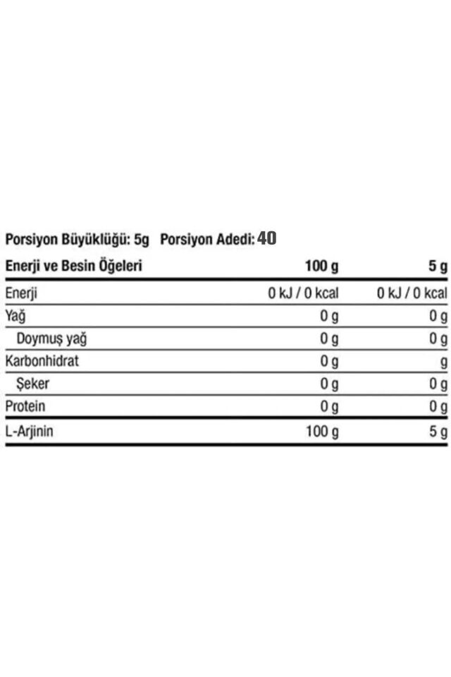 Aromasız Saf Arjinin Arginine ( % 100 L arginine ) + Glutamine ( L glutamin ) 200 g Amino 40 Servis