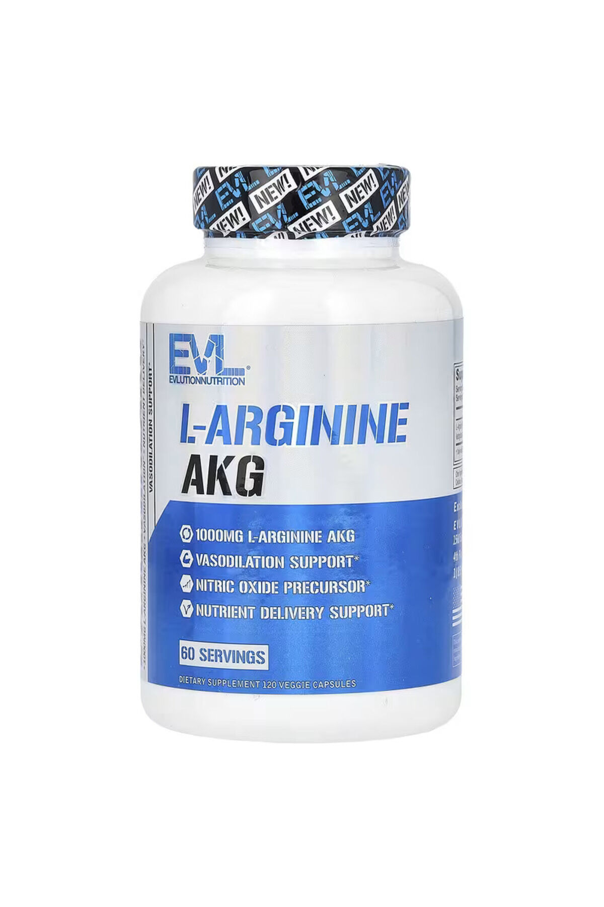 Evlution L-Arginine(Arjinin) AKG Nitric Oxide 1000mg 120 Veggie Caps