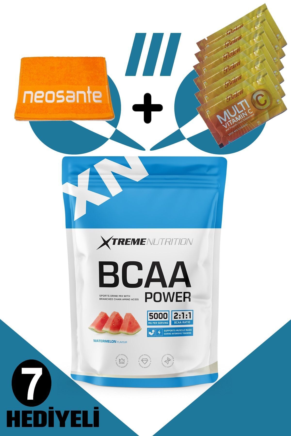 Bcaa Power 2:1:1 - 504 G - Karpuz Aromalı - 7 Hediyeli (HAVLU 6 MULTİ C SAŞE) - 63 Servis