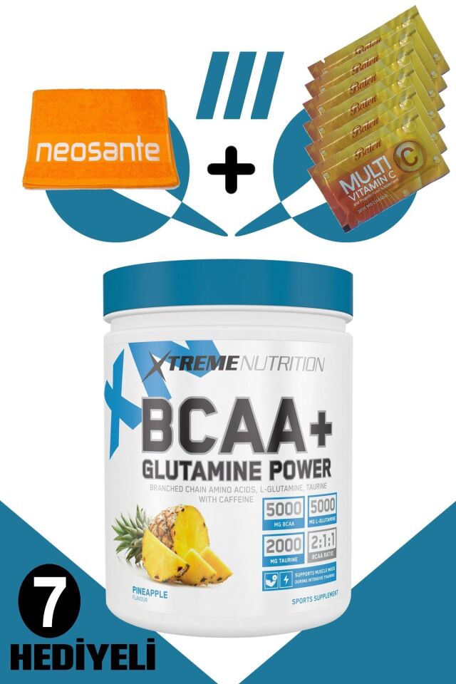 Bcaa Glutamine Power - 500 G - Ananas Aromalı - 7 Hediye (HAVLU 6 MULTİ C SAŞE) - Bcaa Glutamin