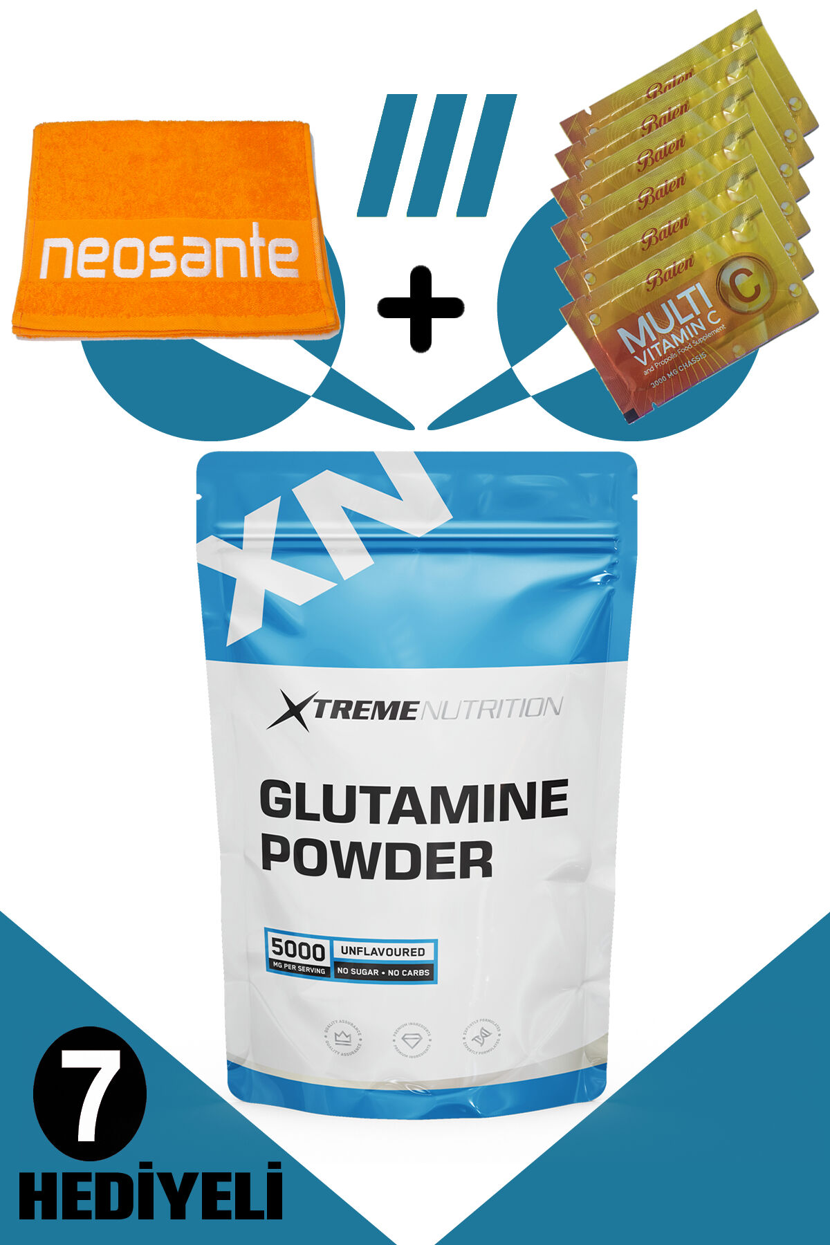 Glutamine Power - 300 G - Aromasız - 7 Hediyeli (HAVLU 6 MULTİ C SAŞE) - 60 Servis - Saf Glutamin