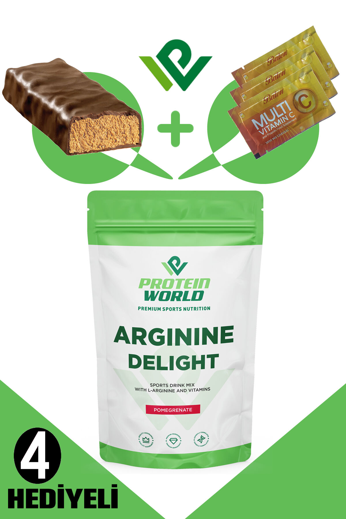 Arginine Delight - 250 G - Nar Aromalı - 4 Hediyeli (PROTEİN BAR 3 MULTİ C SAŞE) - Arjinin