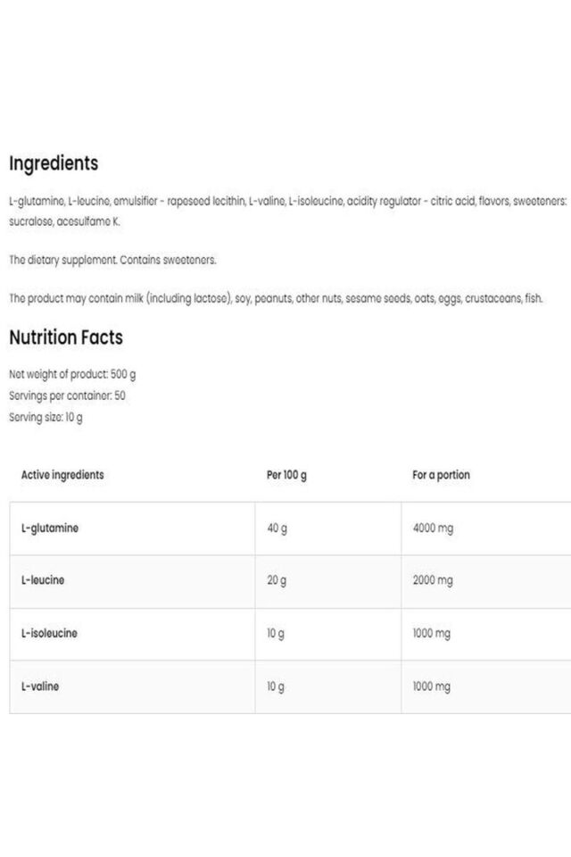 Bcaa Glutamine 500g 50 Servis