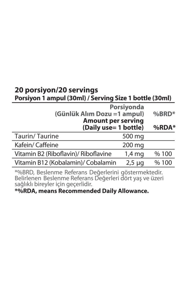 Caffeine 200 MG Liquid Sıvı 20 Adet (30 Ml) Limon Aromalı