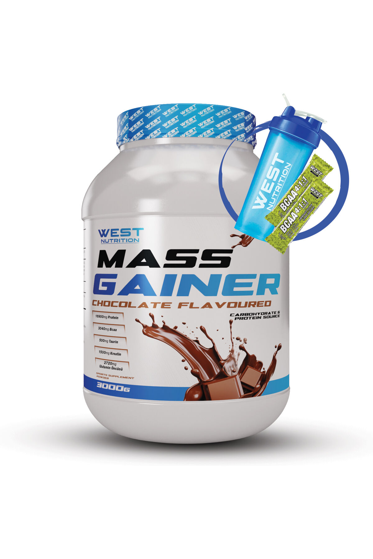 Mass Gainer Karbonhidrat Tozu 3000 g 30 Servis Çikolata Aromalı ve Shaker