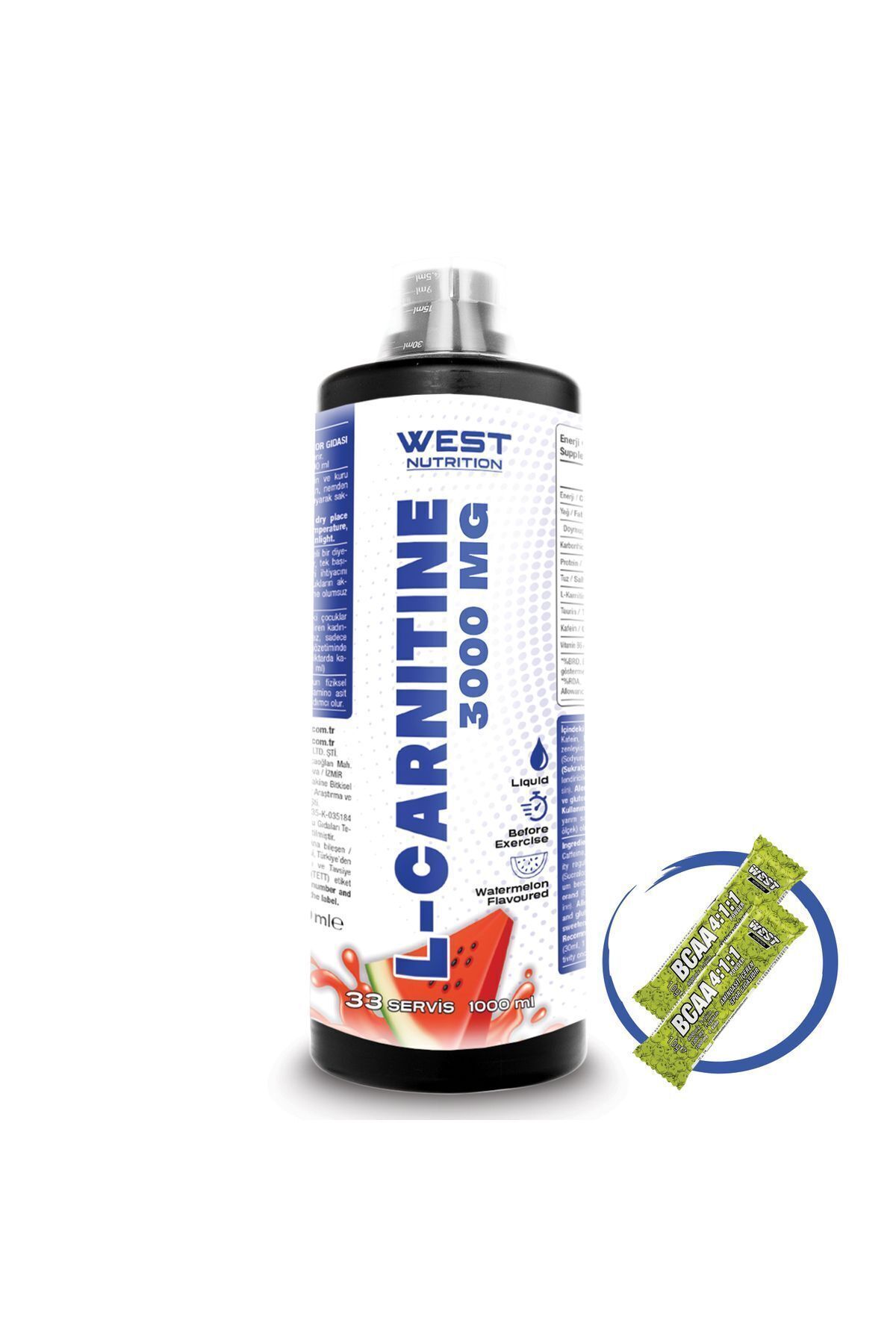 L-karnitin ( L-carnitine ) 3000 Mg 1000 ml 33 Servis Karpuz Aromalı