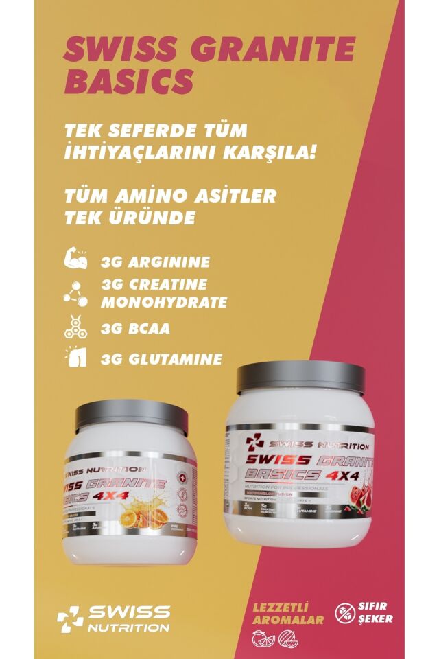 Swiss Granite Basics 4x4 | Orange Garden Crush 450g |BCAA, Glutamin ve Kreatin İçeren Sporcu Gıdası