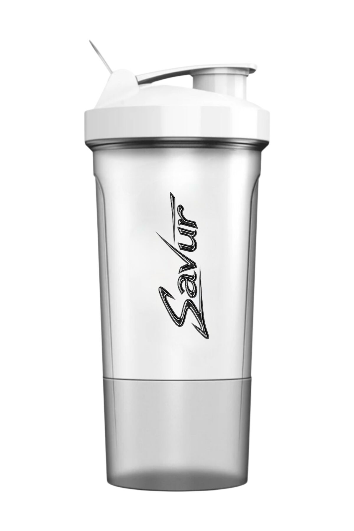 Beyaz Shaker 550 ml - Sporcu Shaker + Toz Saklama Kabı