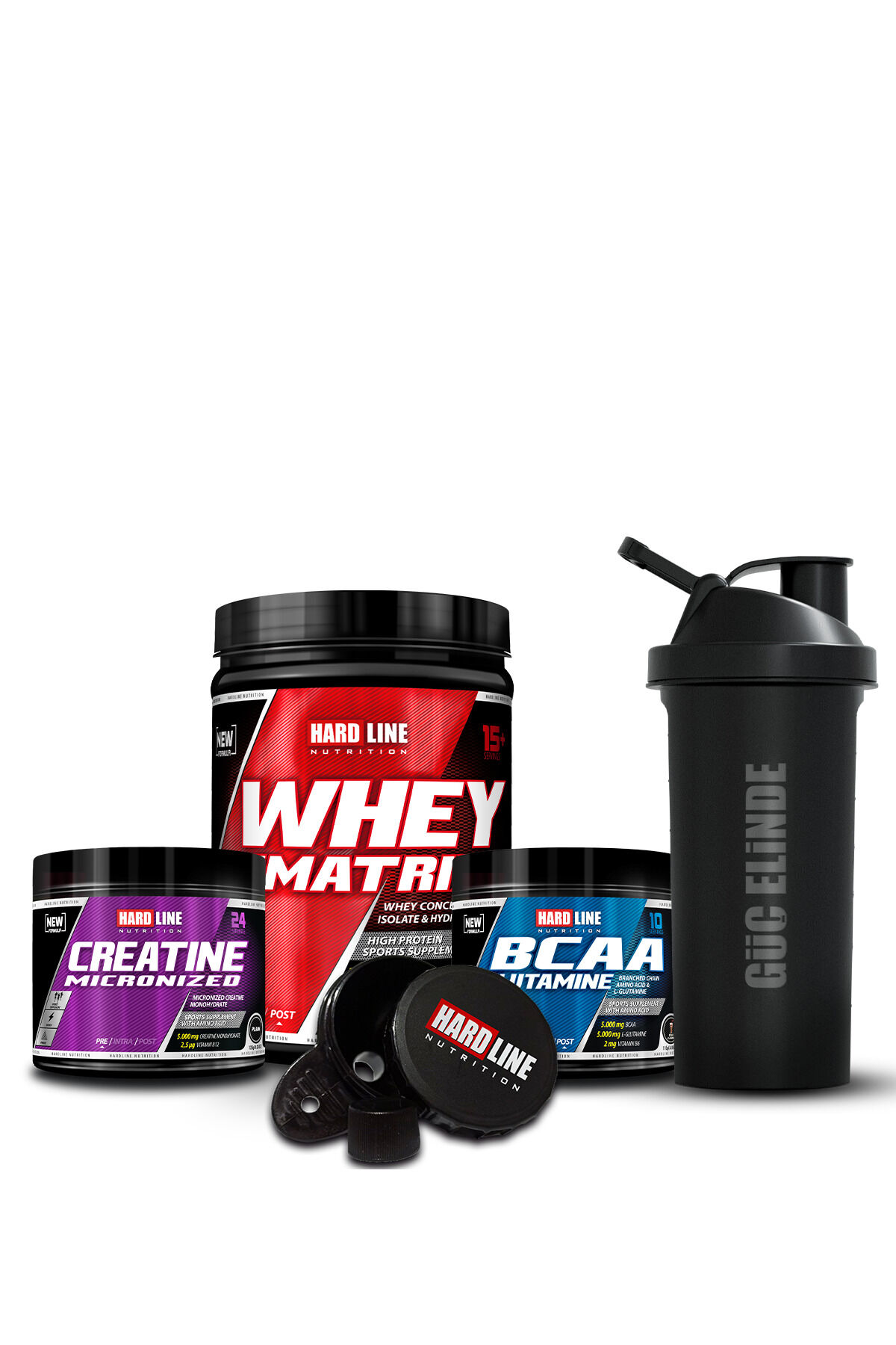 Protein 454 gr - Kreatine 120 gr - Bcaa+Glutamin 115 gr + Huni + Shaker