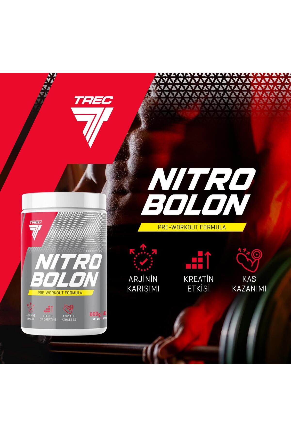 Trec Nitrobolon Pre-workout Tropikal Meyve Aromalı 600g | Antrenman Öncesi Takviye | 40 Servis