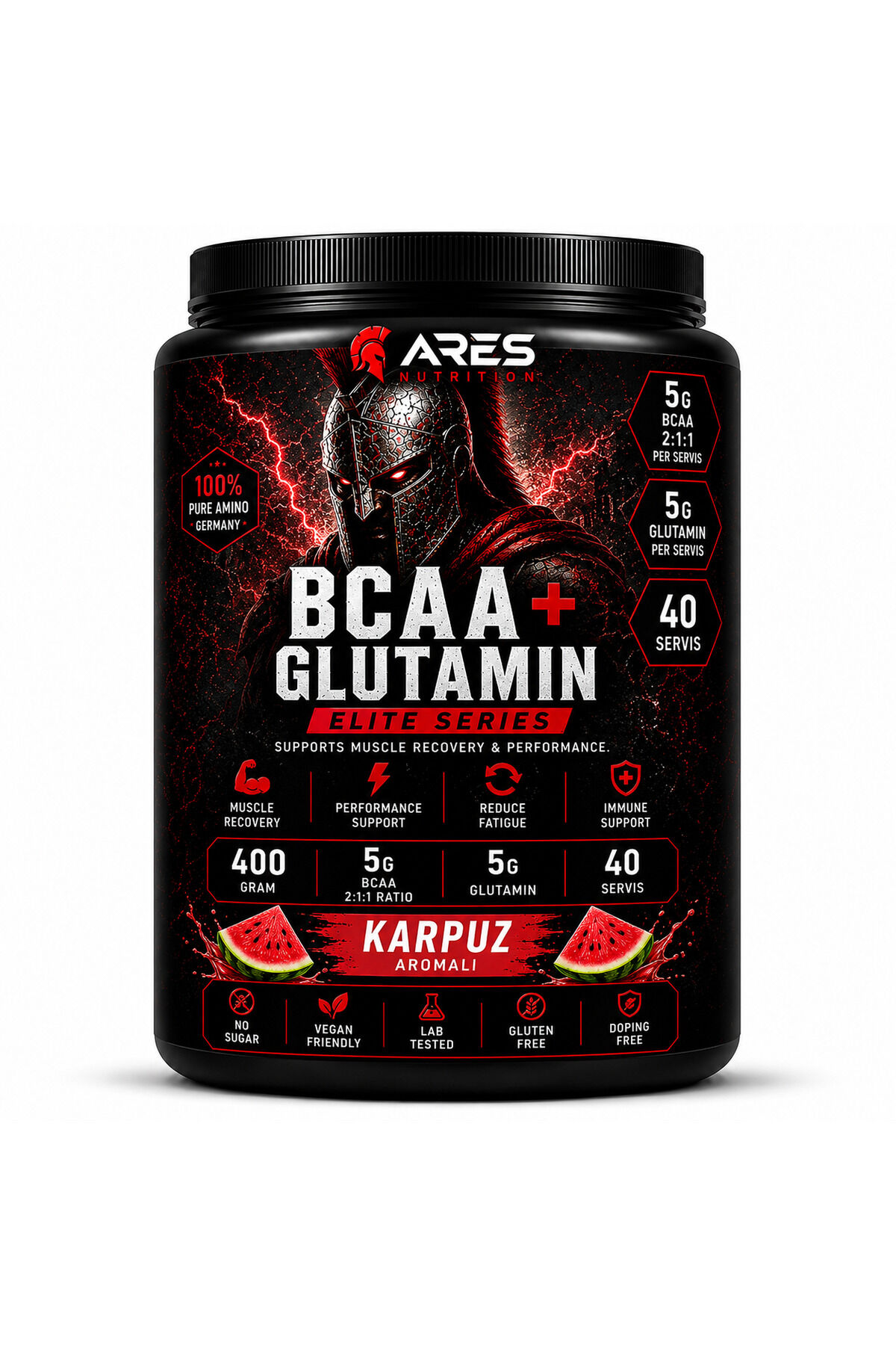 BCAA + Glutamin Elite Series 400g Karpuz Aromalı 40 Servis 2:1:1 BCAA Amino Asit Tozu