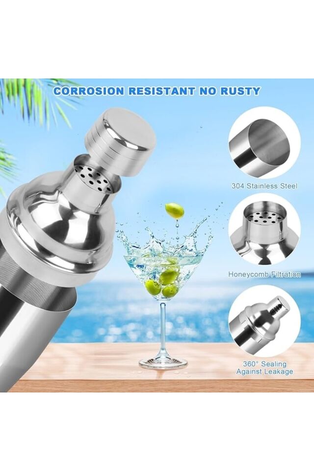 5 Parça Paslanmaz Çelik Kokteyl Shaker Seti – 750 ML Barmen Seti