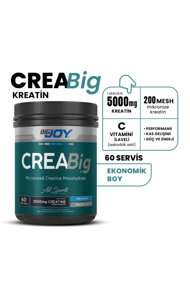 BigJoy Creabig %100 Mikronize Kreatin Monohidrat 200 Mesh Aromasız 300g 60 Servis