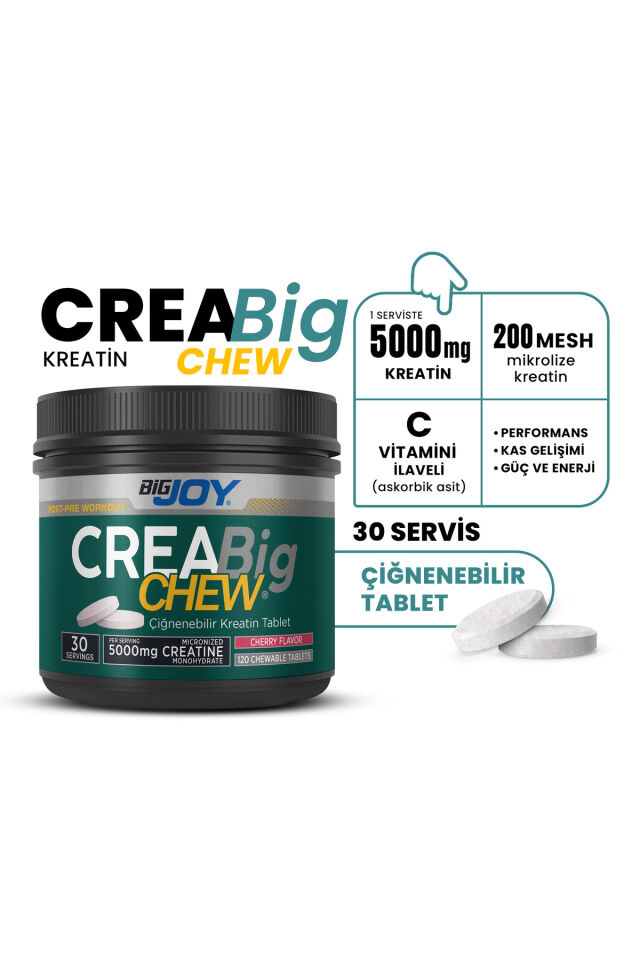 Kreatin Creabig CHEW Vişne Aromalı Çiğnenebilir Tablet 120 adet 30 Servis