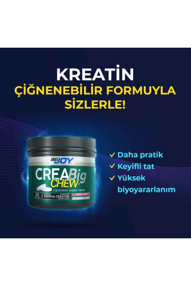 Kreatin Creabig CHEW Vişne Aromalı Çiğnenebilir Tablet 120 adet 30 Servis