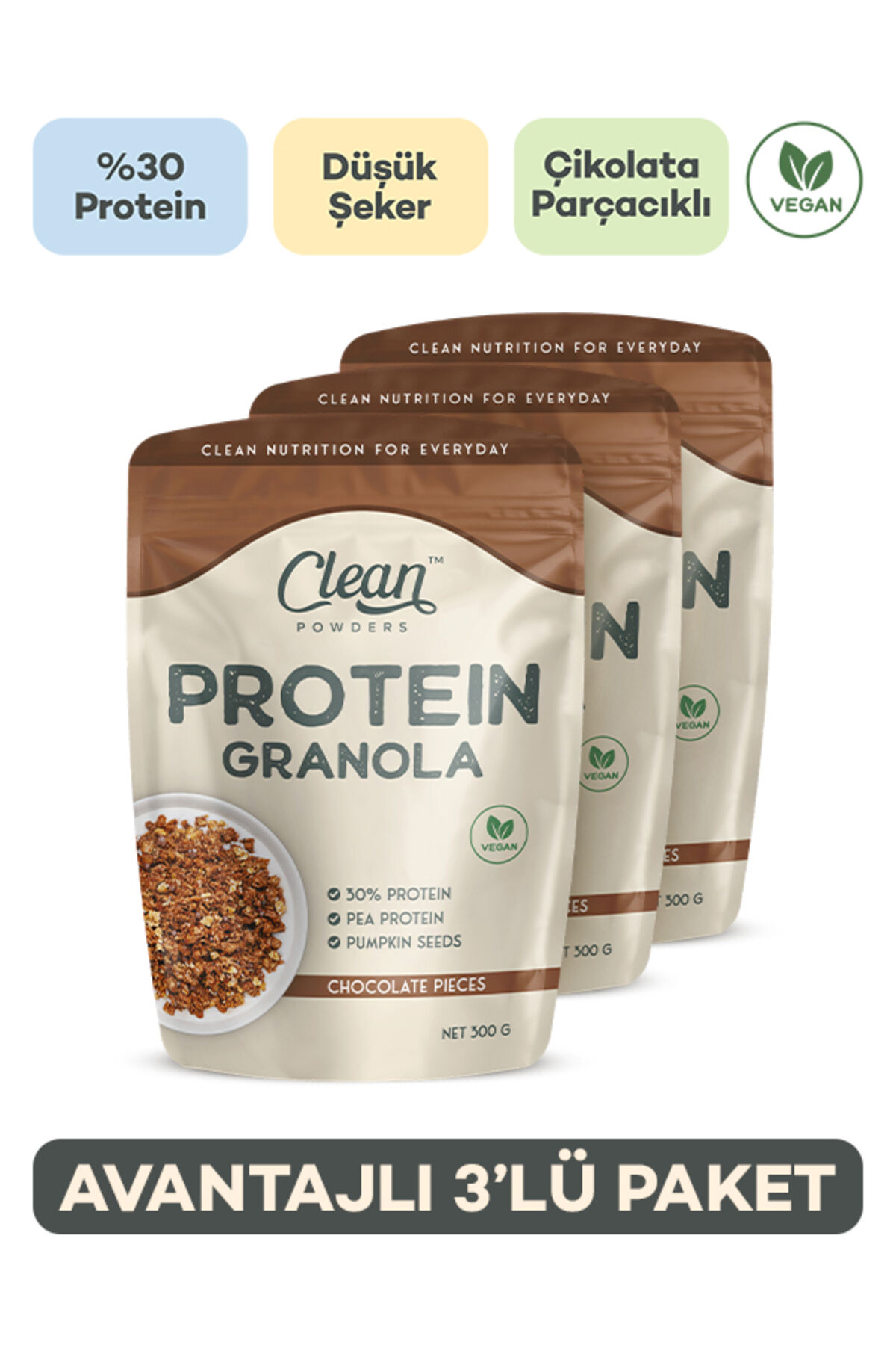 Protein Granola 300 Gr Çikolata Parçacıklı 3 Adet