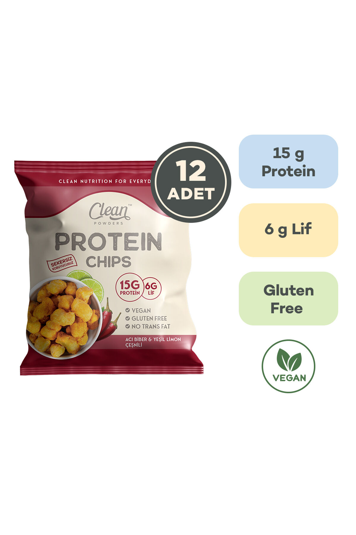 Protein Chips 50 Gr Acı Biber Yeşil Limon 12 Adet