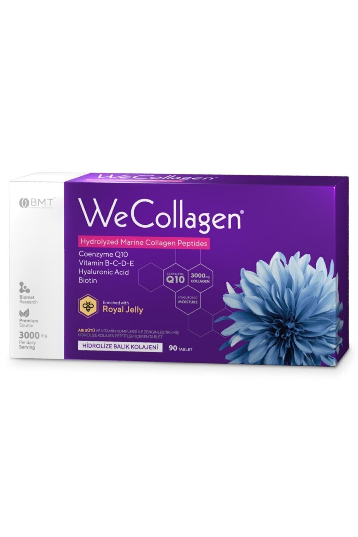 WeCollagen® 90 Tablet - 3000mg Kolajen Tip 1-2-3 Arı Sütü Biotin %100 Saf Ve Doğal Diyet Takviyesi