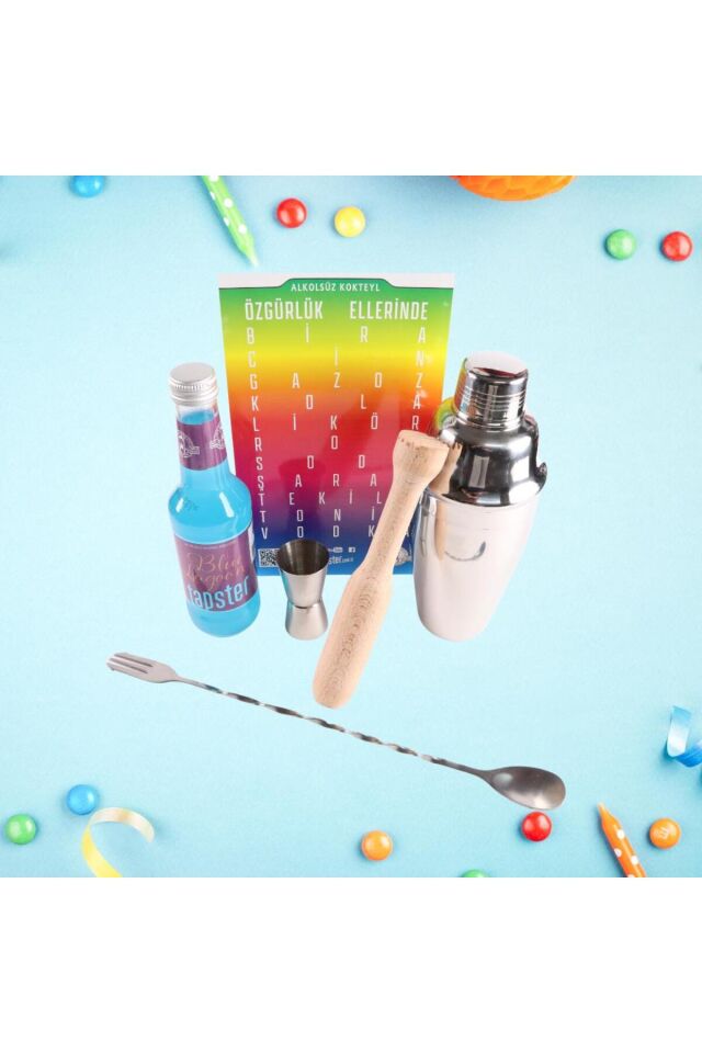 Kokteyl Hazırlama Seti Shaker,Jigger,Tokmak,Bar Kaşığı Blue Lagoon Hazır Kokteyl Kutulu