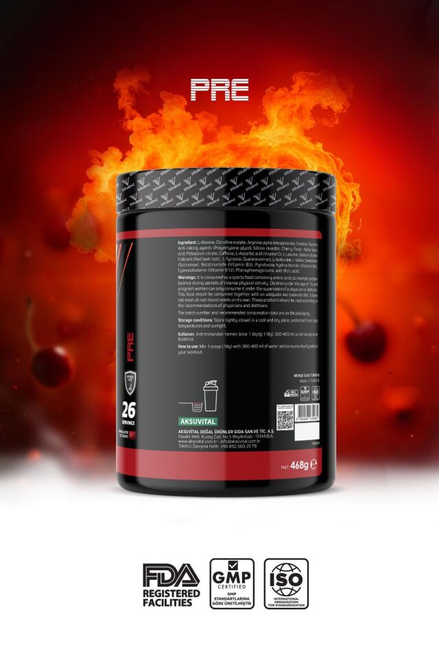 Pre Workout Imperial 468 g KİRAZ Aromalı | 5g Beta Alanin, 4.5g Sitrülin, 2g Kreatin